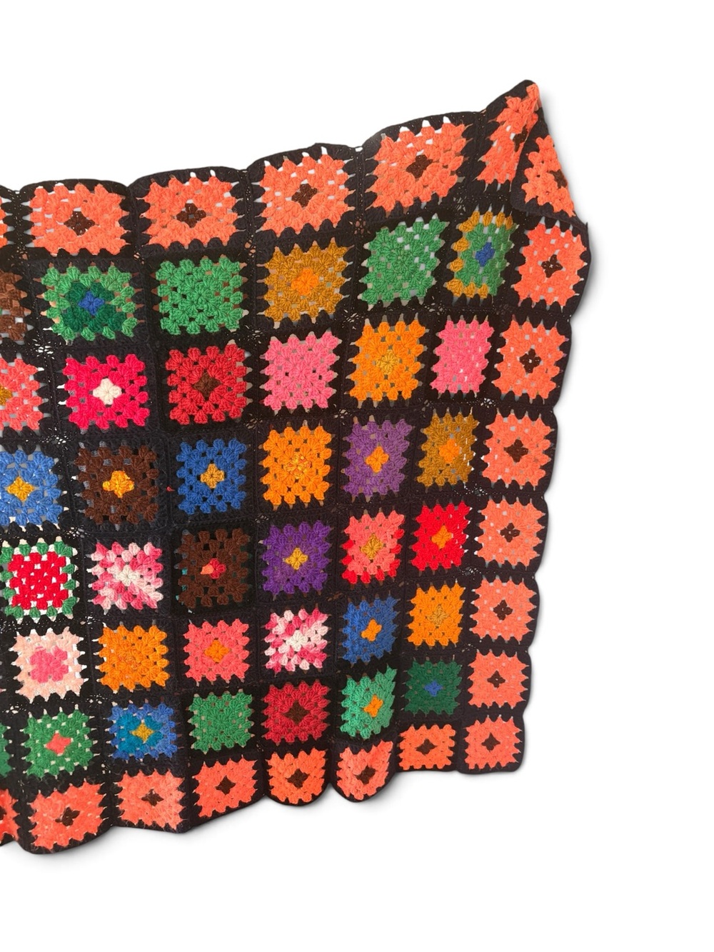 Vintage Granny Square Crochet Afghan Blanket Colorful Black Retro Boho 60x54 - Picture 5 of 6